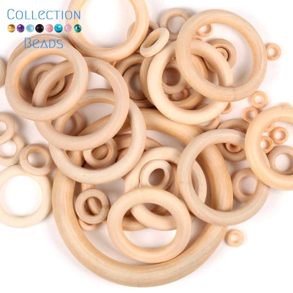 Anneau de dentition en bois naturel, 12.5-125mm, cercle, artisanat, jouet, perles en bois pour la fabrication de bijoux, accessoires