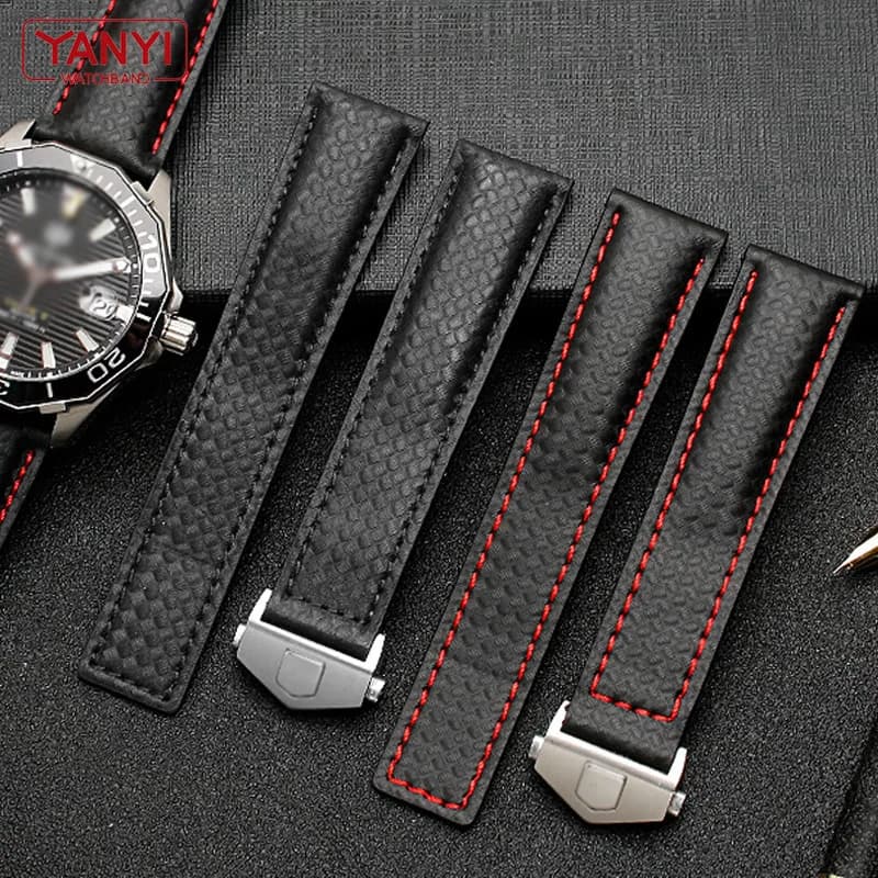 Bracelet en cuir véritable à motif en fibre de carbone, 20mm 22mm, pour montre Tag Heuer F1, bracelet de montre en cuir