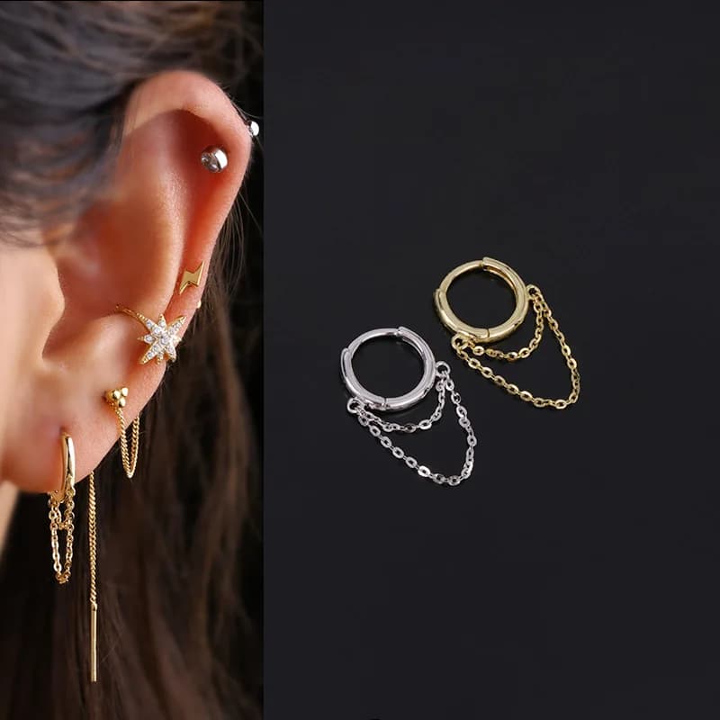 Boucles d'oreilles créoles en argent Sterling S925, 1 pièce, chaîne, glands, Huggie, Cartilage, pour femmes et hommes, mode Hip-hop, Piercing d'oreille, bijoux