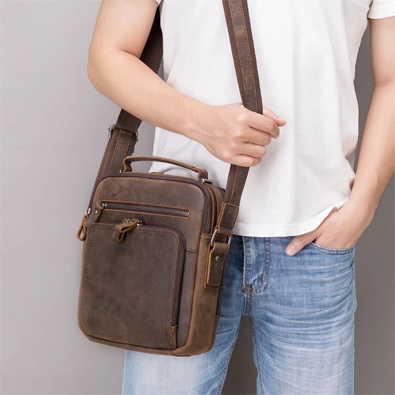 Newsbirds – sac à bandoulière en cuir pour hommes, sac à bandoulière de Style Vintage, sac d'école pour livres, sacoche quotidienne en peau de cheval fou