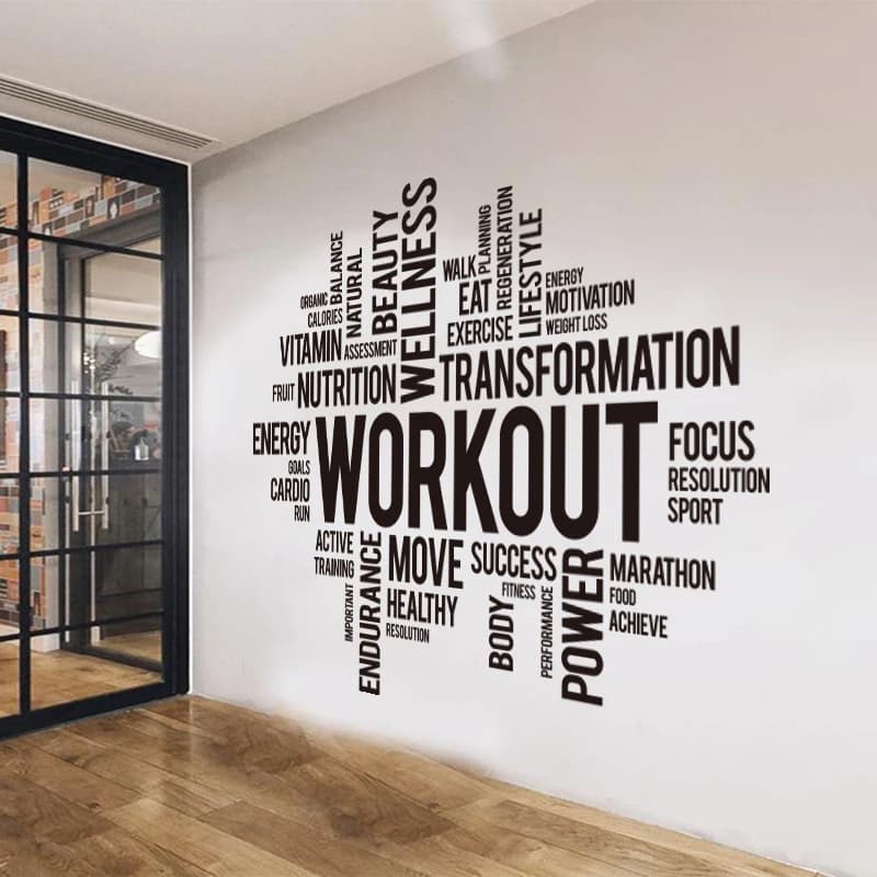Autocollant mural avec mot et nuage pour entraînement de gym, sticker avec citation inspirante et motivante, pour bureau, crossfit, fitness, club d'entraînement sportif