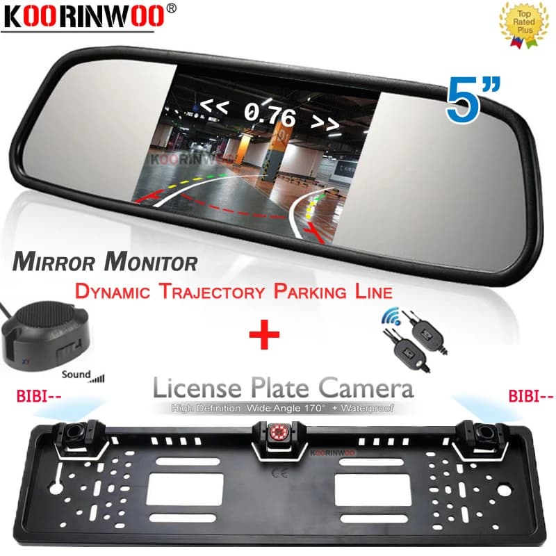 Koorinwoo-Cadre de plaque de planificateur de voiture sans fil, caméra de recul, capteur de stationnement, moniteur numérique HD, écran miroir 5 ", système vidéo
