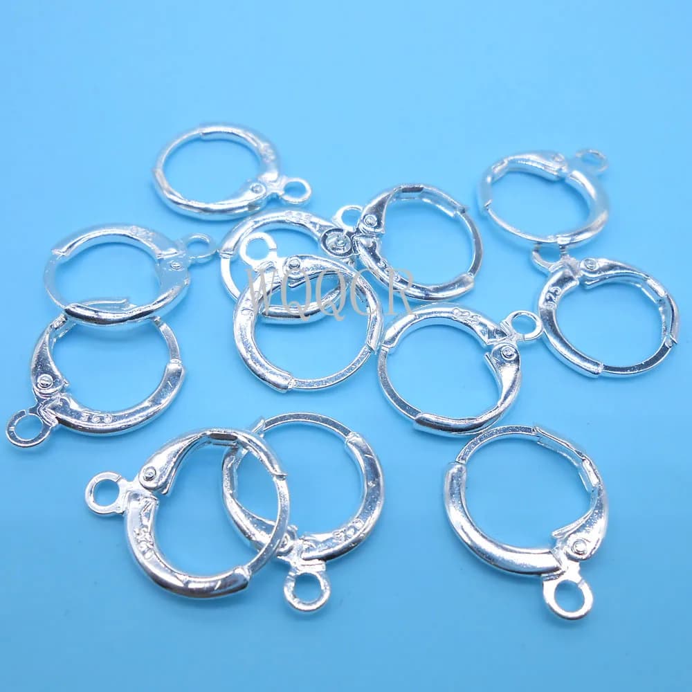 50 pièces 925 lettrage en argent Sterling bricolage boucles d'oreilles rondes crochet fil ensemble anneau de Base bricolage boucles d'oreilles bijoux accessoires 13X16MM