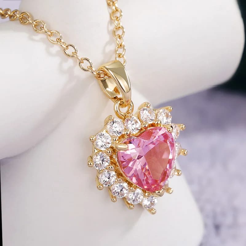 Huitan Magnifique Collier Pendentif Cœur Rose pour Femme, Bijou de Mariage et Fiançailles, avec Zircon Cubique Brillant, Bijou Tendance pour Femme