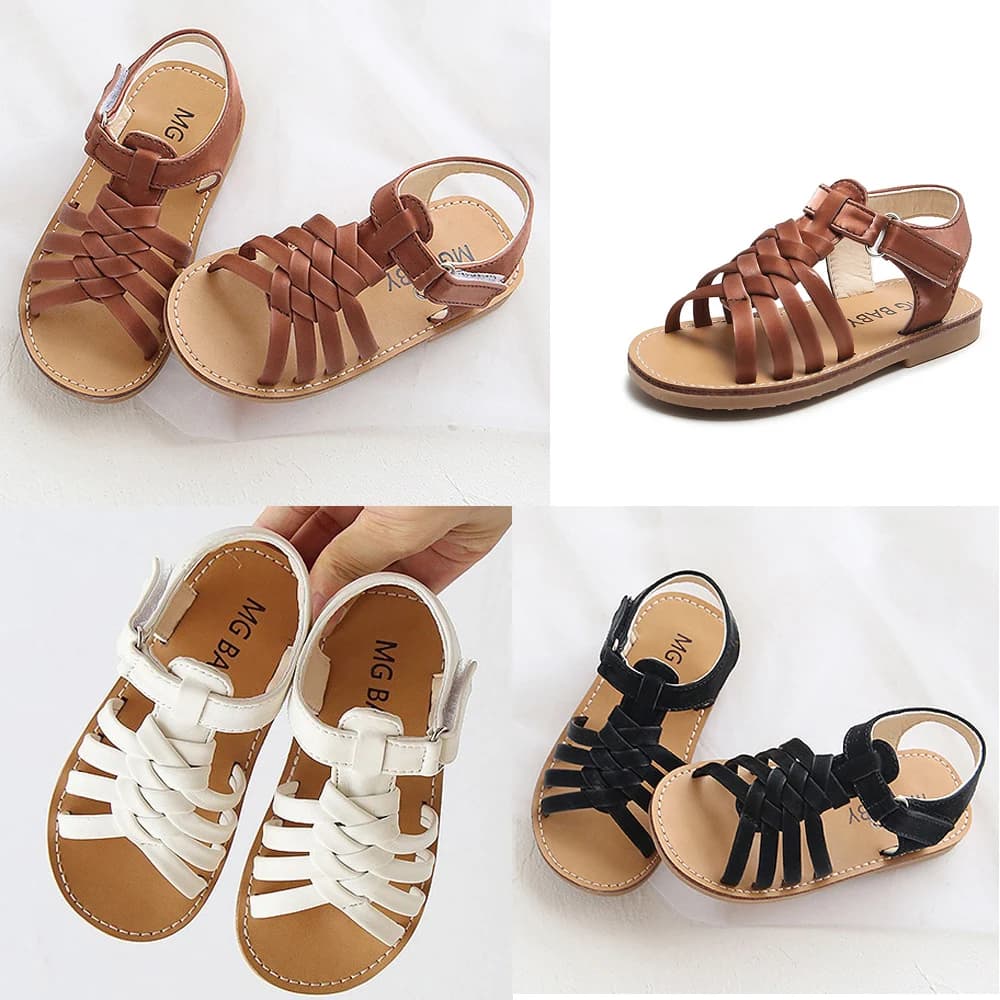 Sandales pour filles, sandales plates pour tout-petits, sandales tressées pour filles