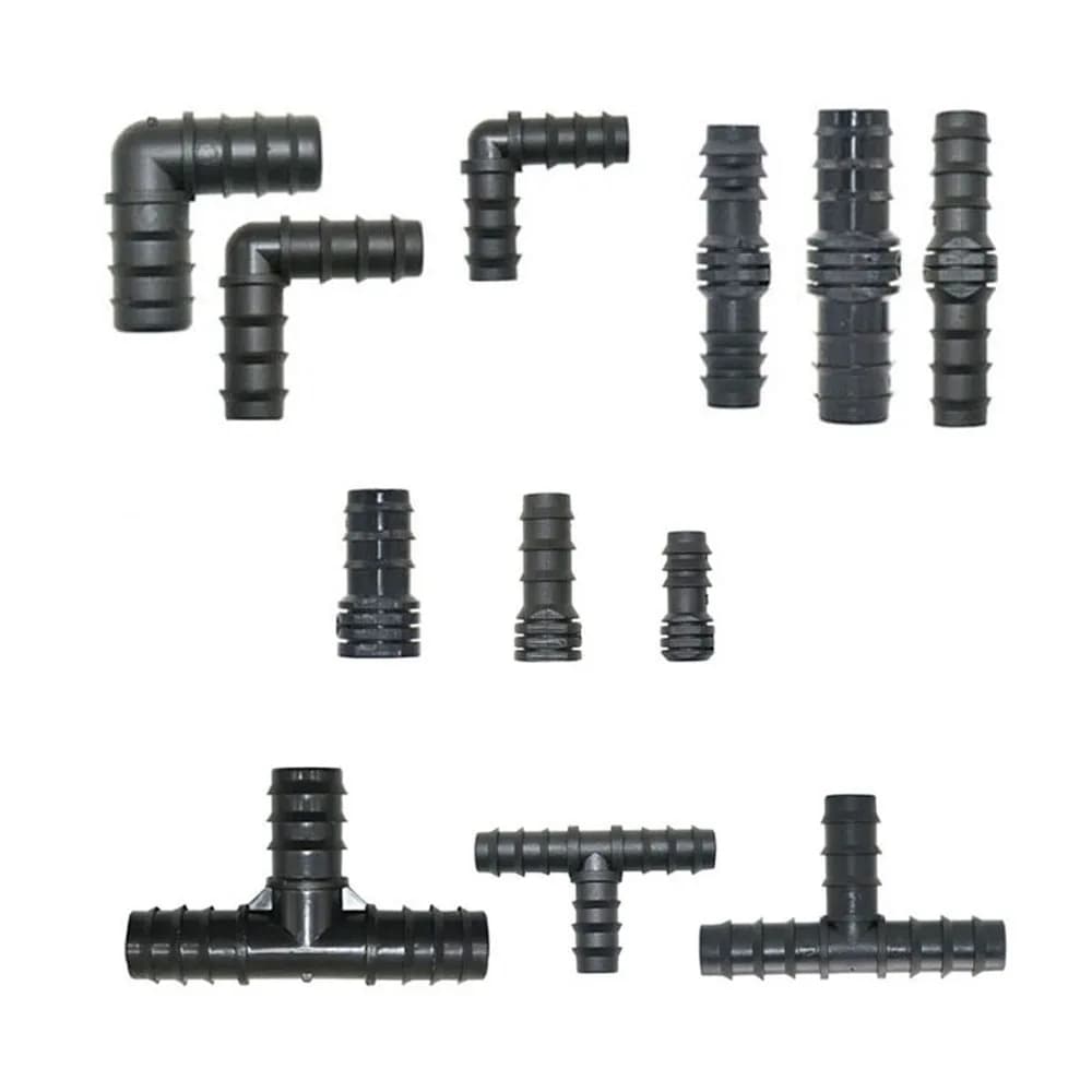 Joendoc4-Connecteur de tuyau d'irrigation goutte à goutte en PE, 16mm, 20mm, 25mm, coude en T, réparation de bouchon d'extrémité, 1/2, 3/4 ", jardin
