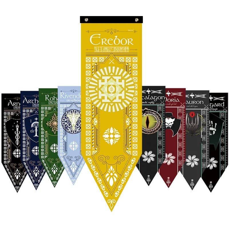 Erebor Arkenstone Lotr drapeau Rivendell Rohan Arthedain Ancalagon le Saruman noir décor à la maison drapeaux bannières décoration cantonnière S2