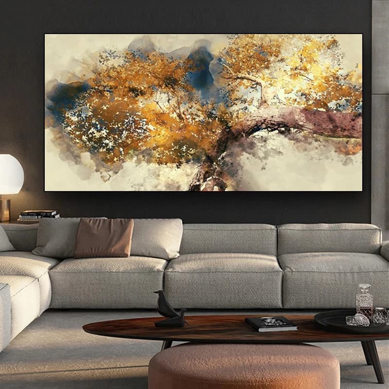Affiches et imprimés abstraits modernes, peinture sur toile d'art mural, images d'arbres d'argent dorés abstraites pour décor de salon, sans cadre