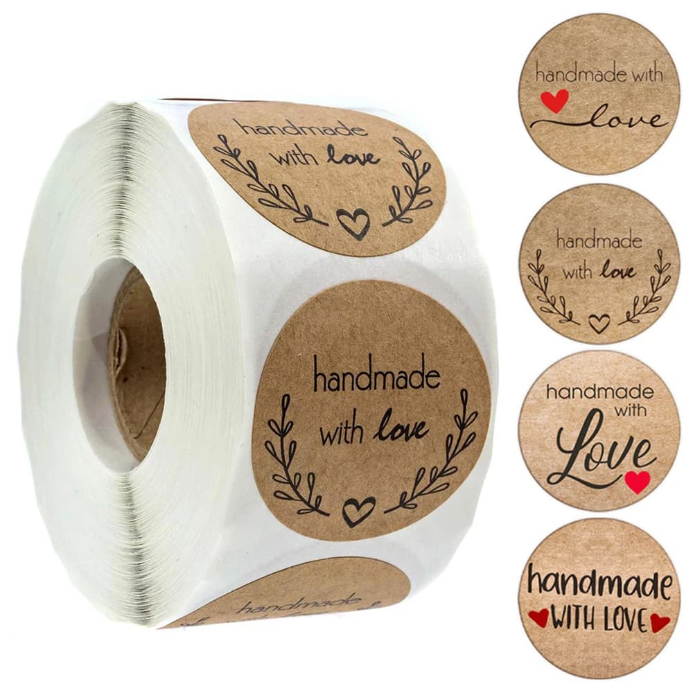 Autocollants Vintage en papier Kraft, étiquette autocollante pour Scrapbook, papeterie cadeau, fait à la main avec amour, merci pour les autocollants, 100 à 500 pièces