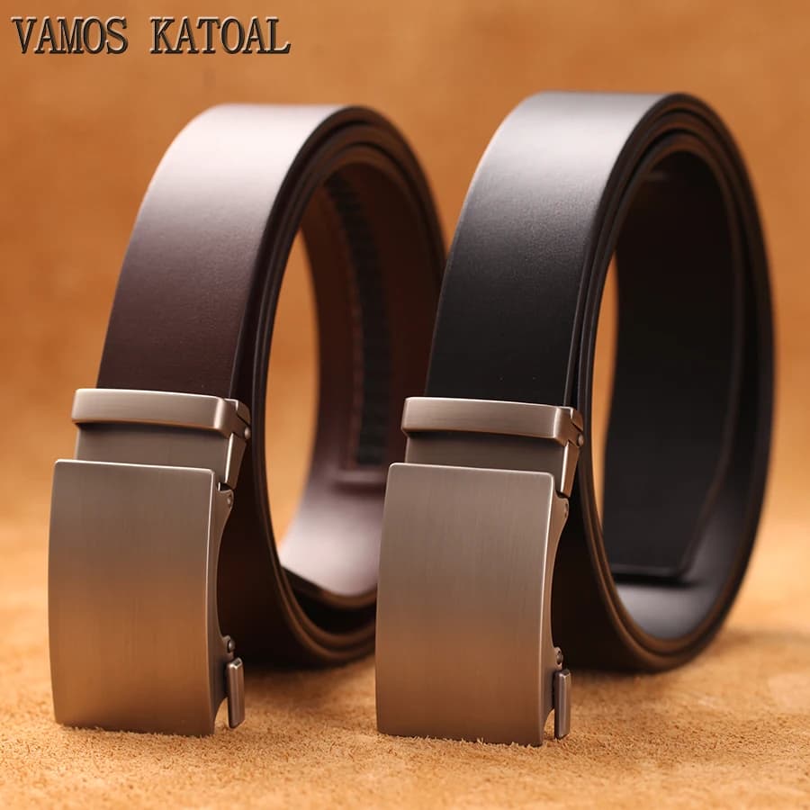 Ceinture automatique en cuir de vache véritable pour hommes, ceinture formelle à boucle automatique, ceinture d'affaires en cuir véritable pour hommes