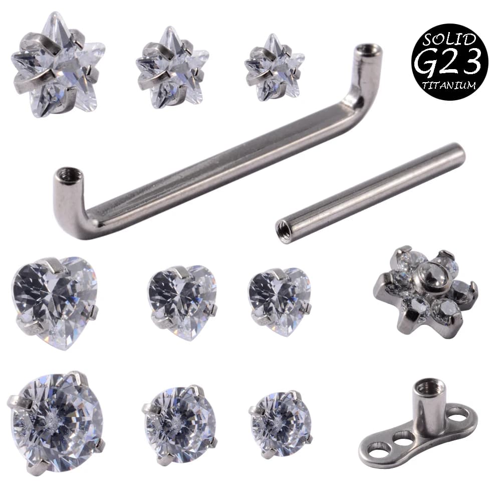 Piercings de Capot Vertical en Titane G23, Gemme CZ, Injecteur Dermique, Fleur de Clip, Barbell Droit, Bijoux, 1.6mm, 1 Pièce
