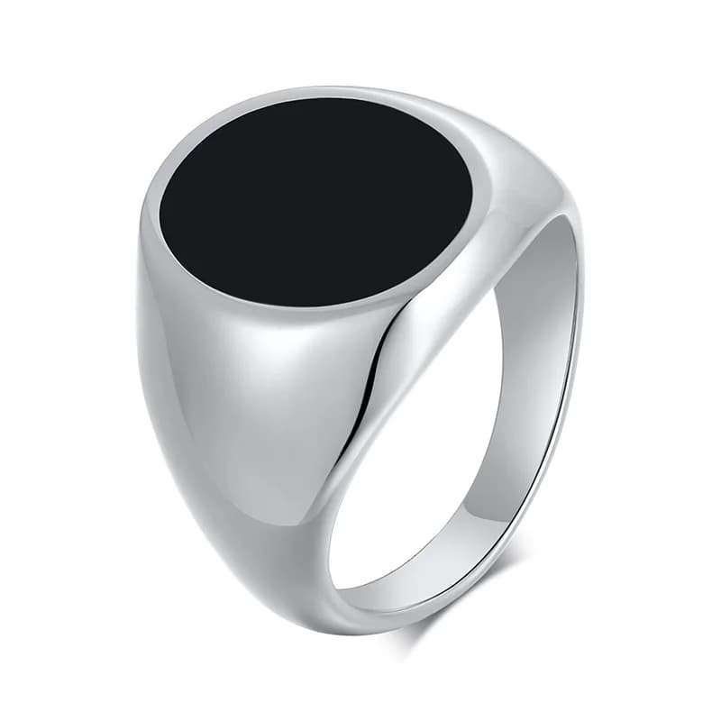 Bague chevalière ovale noire pour hommes, moderne, côtés unis, en acier inoxydable, Streetwear, Expression de la richesse, cadeau de fête des pères