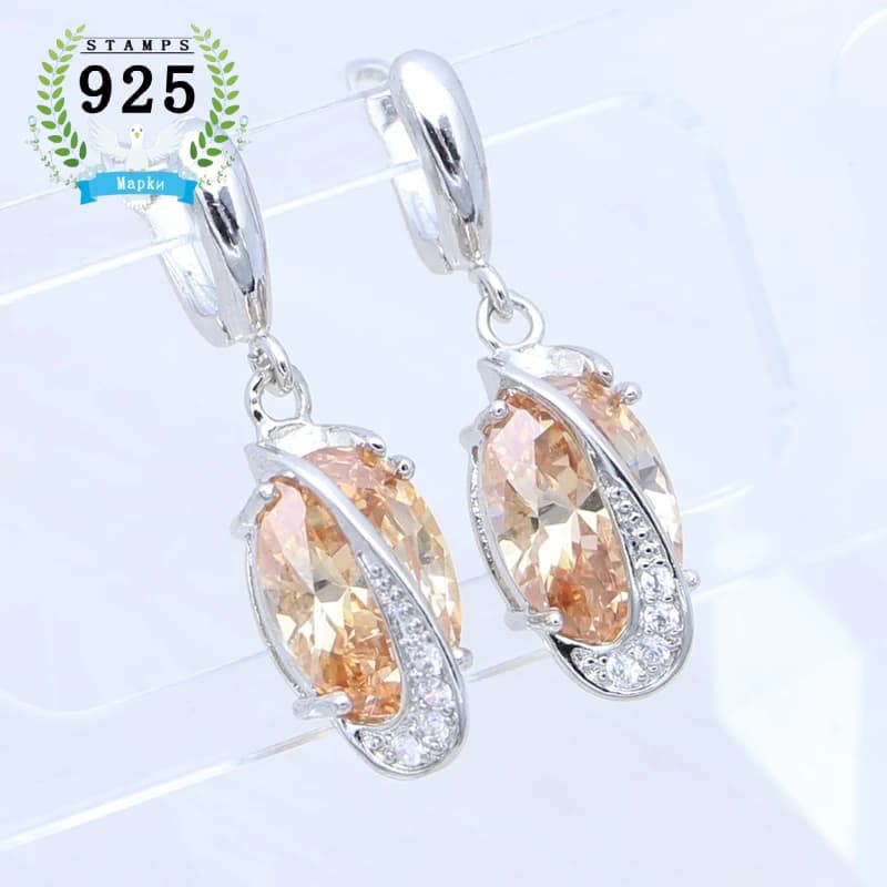Boucles d'oreilles pendantes en argent regardé 925 CZ champagne pour femme, zircon cubique contre-indiqué, cadeau de bijoux de mariage, magnifiques