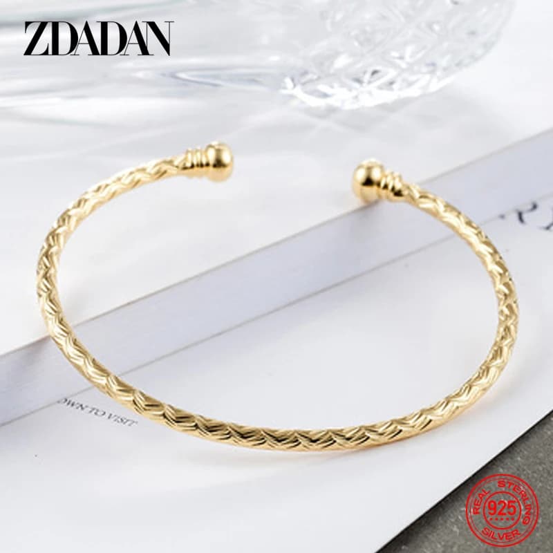 ZDADAN-Bracelet manchette ouvert en argent regardé 925 pour femme, bracelet en or 18 carats, cadeau de bijoux de mariage, mode