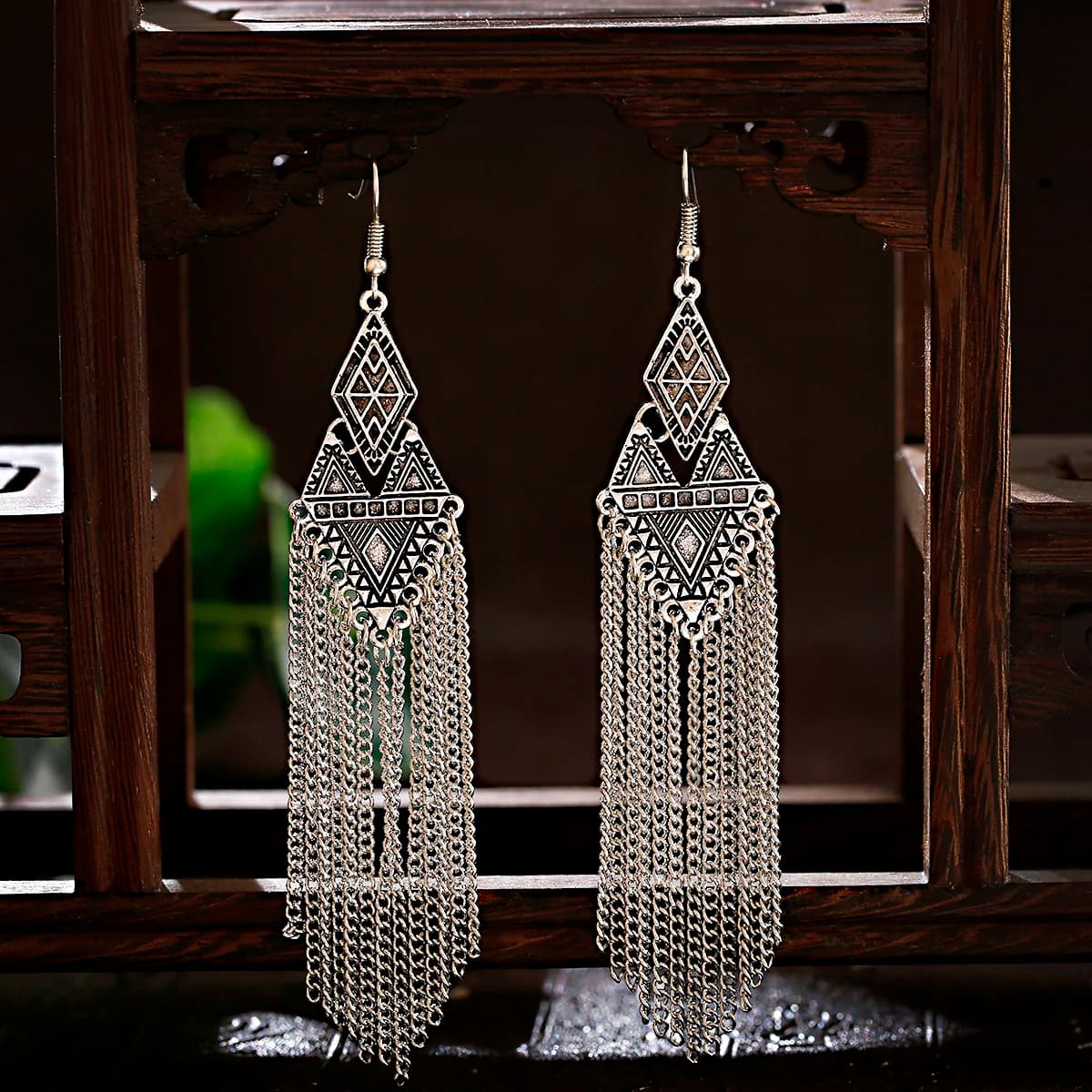 Boucles d'oreilles en chaîne pour femmes, longues/exercices, esthétiques, géométriques, gitane, pendantes, bijoux indiens Jhumka, cadeau pour fille Kolczyki