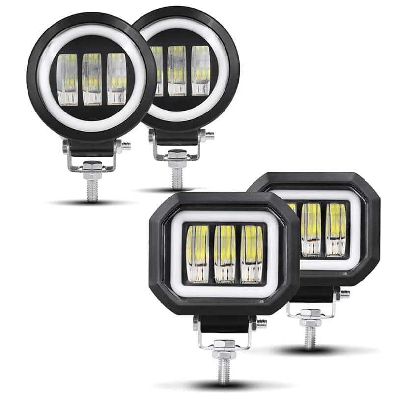 12V 24V 30W rond carré Led lampe de travail yeux d'ange barre lumineuse Spot lumière tout-terrain moto voiture bateau 4x4 Atv Led lumière de travail