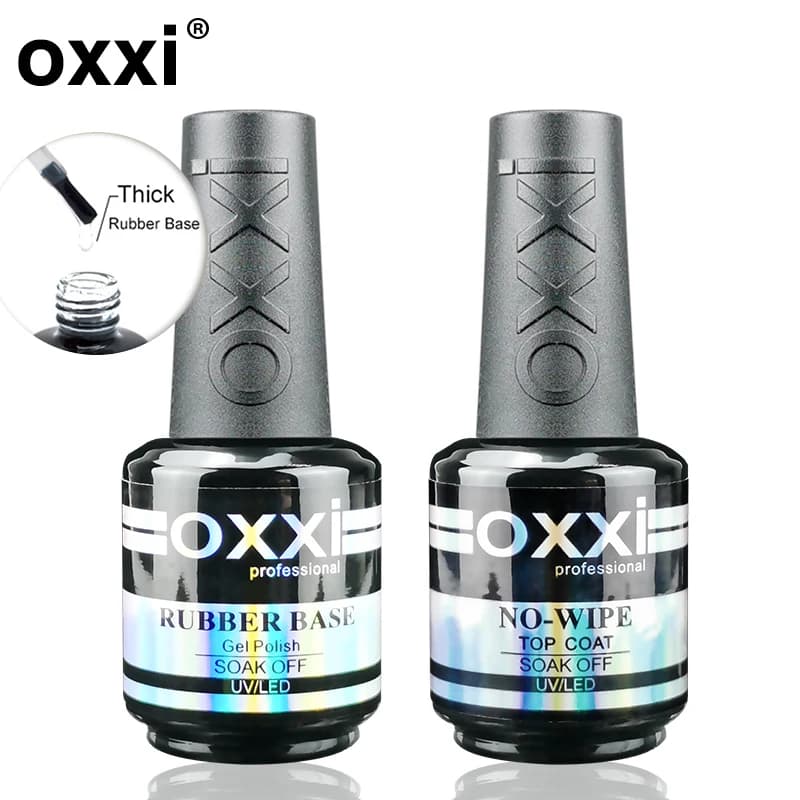 OXXI 15ml Base et Top Coat pour Vernis Gel Semi-permanent, Top Coat Caoutchouc, Base Coat Y, Gellac UV LED, Émail Permanent