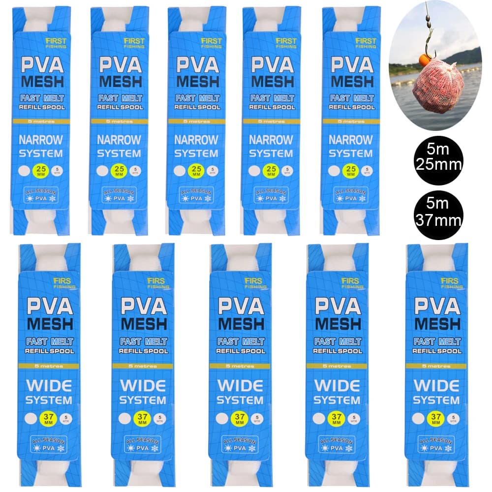 10 pièces/5 pièces PVA maille carpe pêche mangeoire appât lanceur eau dissolution filets 5M 25mm 37mm écologique recharge cheveux carpe plate-forme attirail