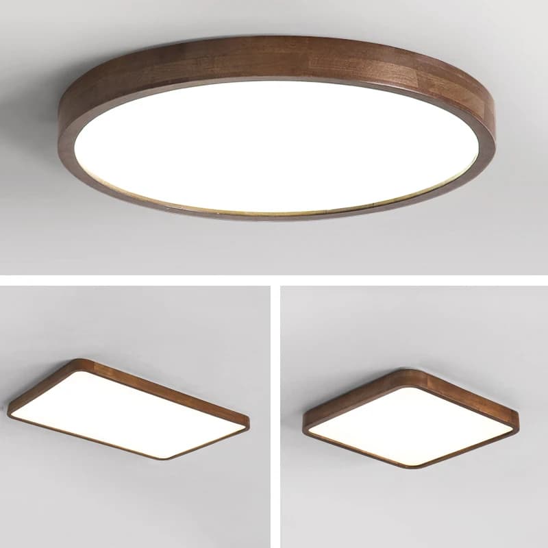 Plafond moderne à LEDs lumières lampes en bois véritable pour chambre ronde et carrée en bois massif acrylique abat-jour Lustre éclairage intérieur