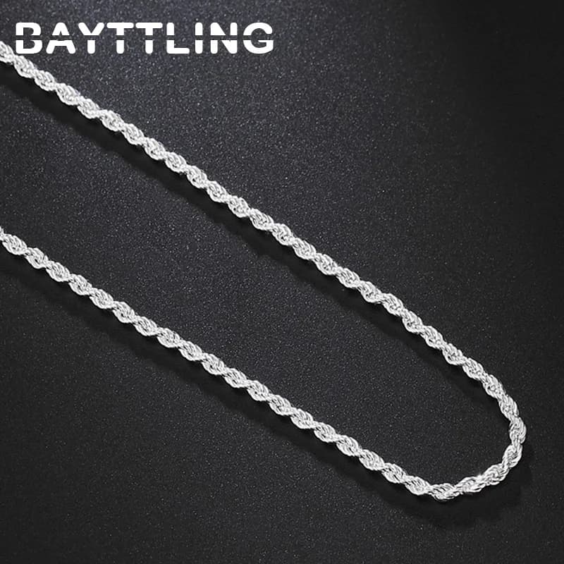 BAYTTLING-Collier en ULtorsadée en argent regardé 22/24 pour homme et femme, bijoux fantaisie, cadeau de mariage, 16 po, 18 po, 20 po, 925 po, 2mm, nouveau