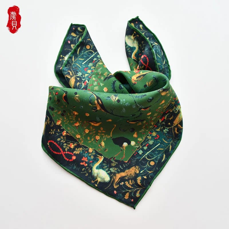 Foulard en soie naturelle de luxe vert armée pour femmes, imprimé oiseau, 100% véritable sergé de soie, châle enveloppant carré 50cm, bandana pour dames, printemps