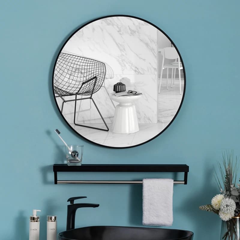 Miroir de maquillage rond simple pour femme, miroir de courtoisie avec étagère, montage mural, sans poinçon, 40 cm, 50 cm, 60 cm, 70cm