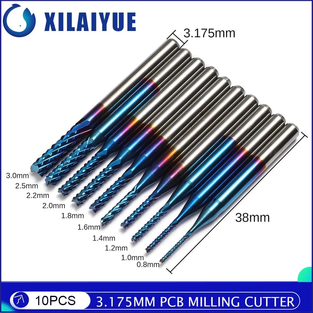 Jeu de fraises pour PCB 3.175mm, revêtement en titane, Nano PCB bleu, mèches de routeur CNC 0.8-3mm
