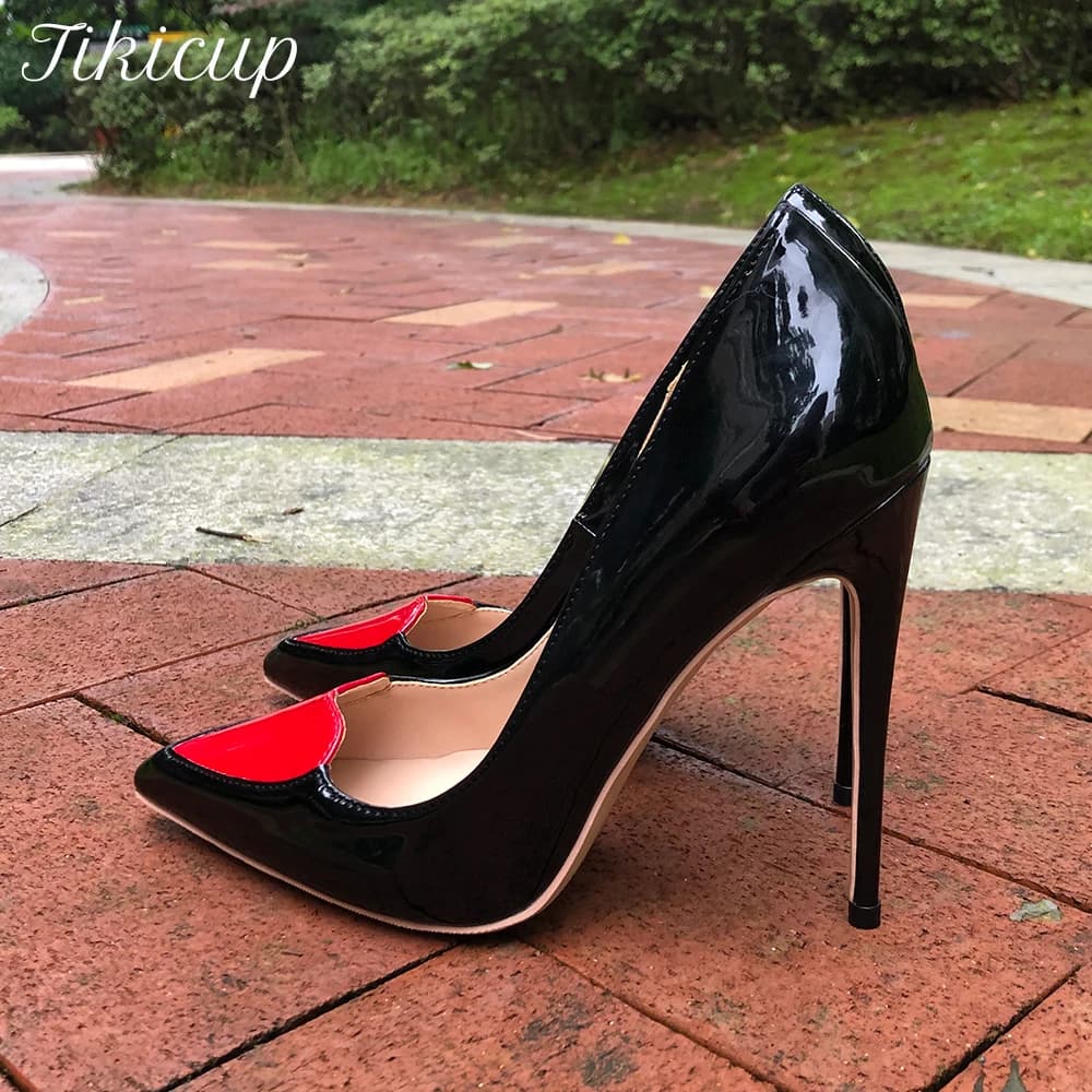 Tikicup-Escarpins pointus patchwork coeur d'amour pour femmes, chaussures à talons hauts, Parker, personnalisé, chic, designer, dames, 12cm, 10cm, 8cm