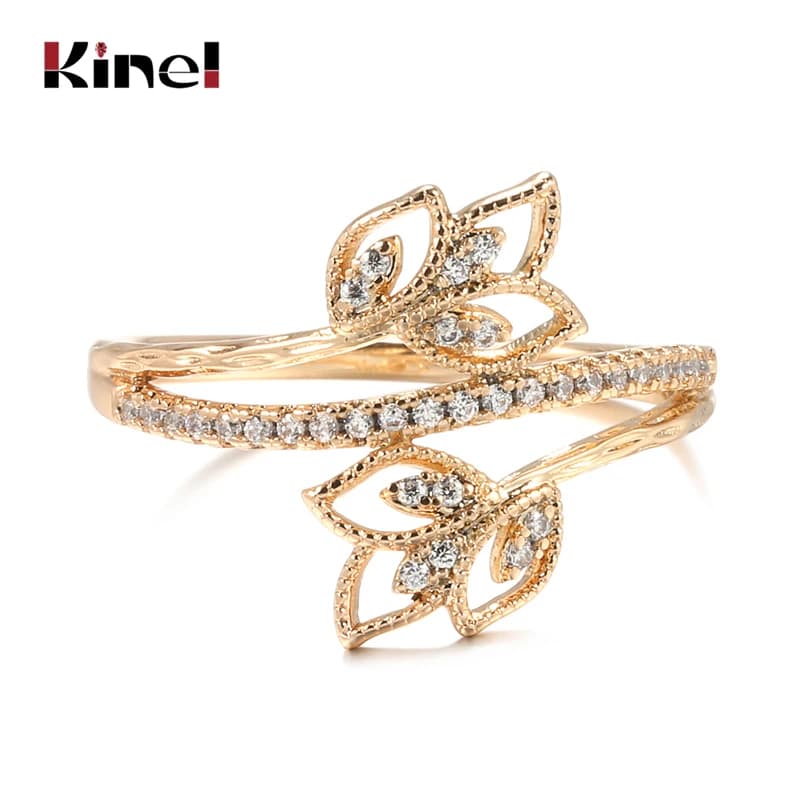 Kinel-Bagues en cristal porte-bonheur pour femmes, bijoux en or rose 585, à la mode, 2021 naturel, vintage, pour mariage