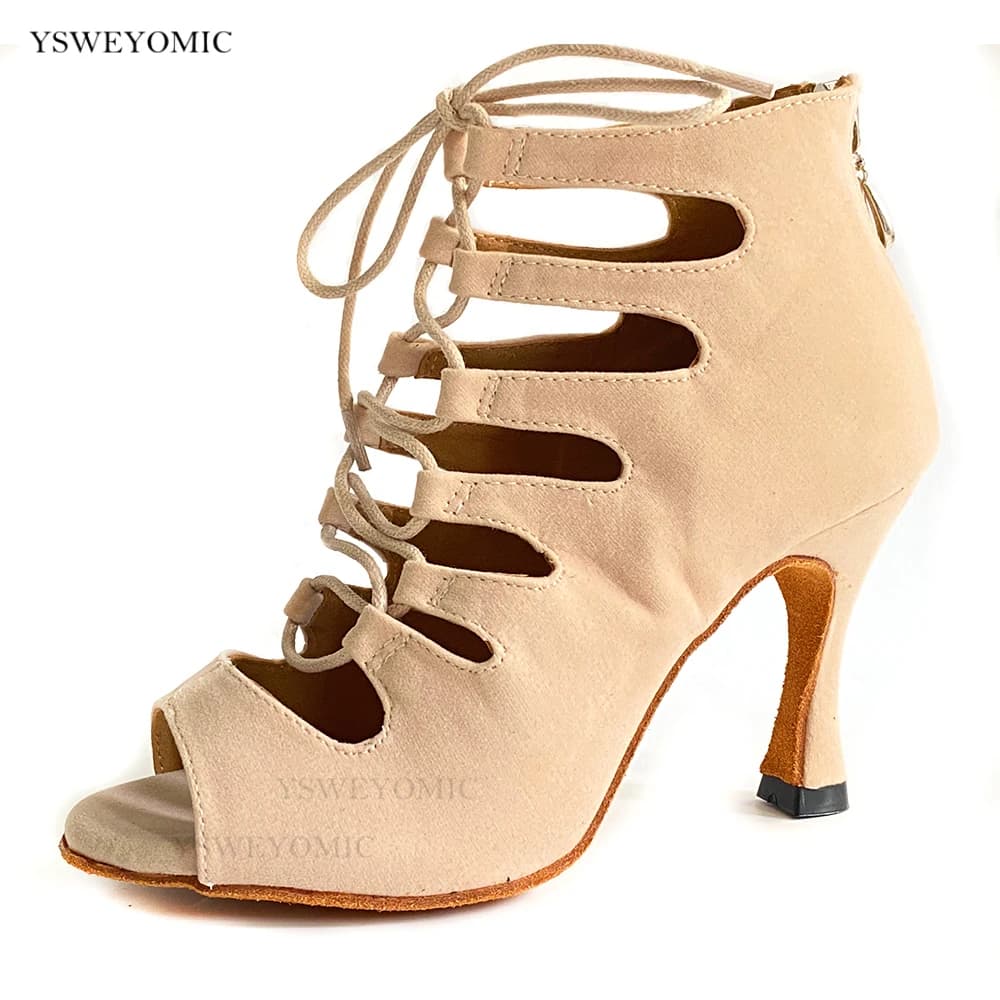Chaussures de danse en daim Beige pour femmes, bottes de danse latine pour filles, semelle épaisse et souple, chaussons de danse Salsa Bachata, nouveau Style