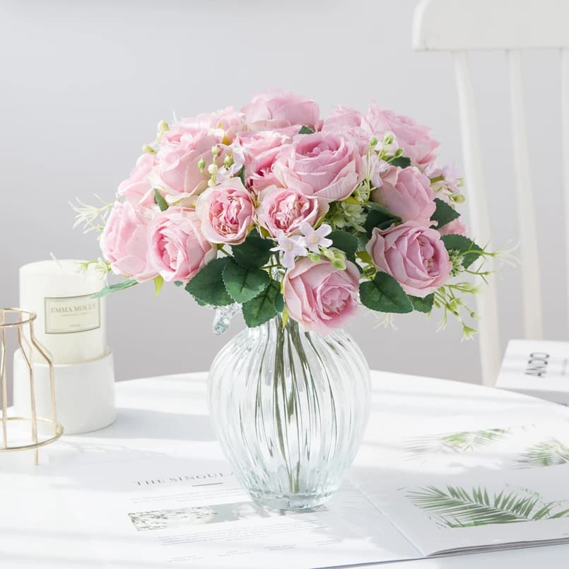 Vase à fleurs artificielles, accessoires de décoration pour salle de maison, Scrapbook de mariage, pivoine, boîte à bonbons, Arrangement d'extérieur, Bouquet de roses en soie, cadeau