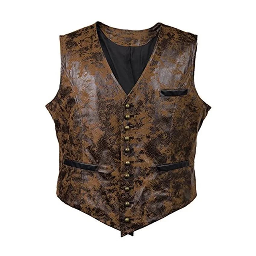 Hommes Steampunk Cosplay Costume gilet veste nouveau Rivet bouton Faux cuir Cowboy taille manteau Chalecos Para Hombre