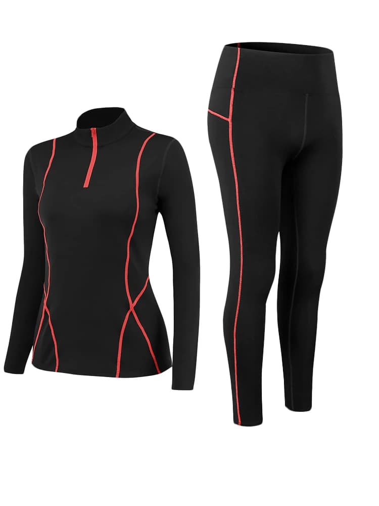 Pyjama à col haut pour femme, sous-vêtements thermiques, en velours, à séchage rapide