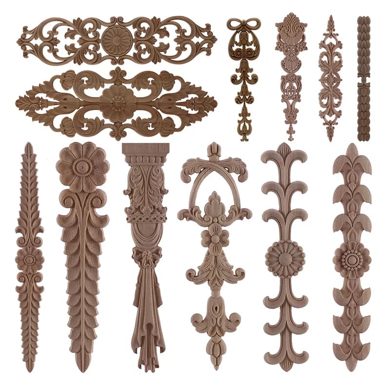 RUNBAZEF 1PC nouvelles Appliques décoratives en bois non peint chêne sculpté vague fleur Onlay décalcomanie coin meubles de maison porte décor artisanat