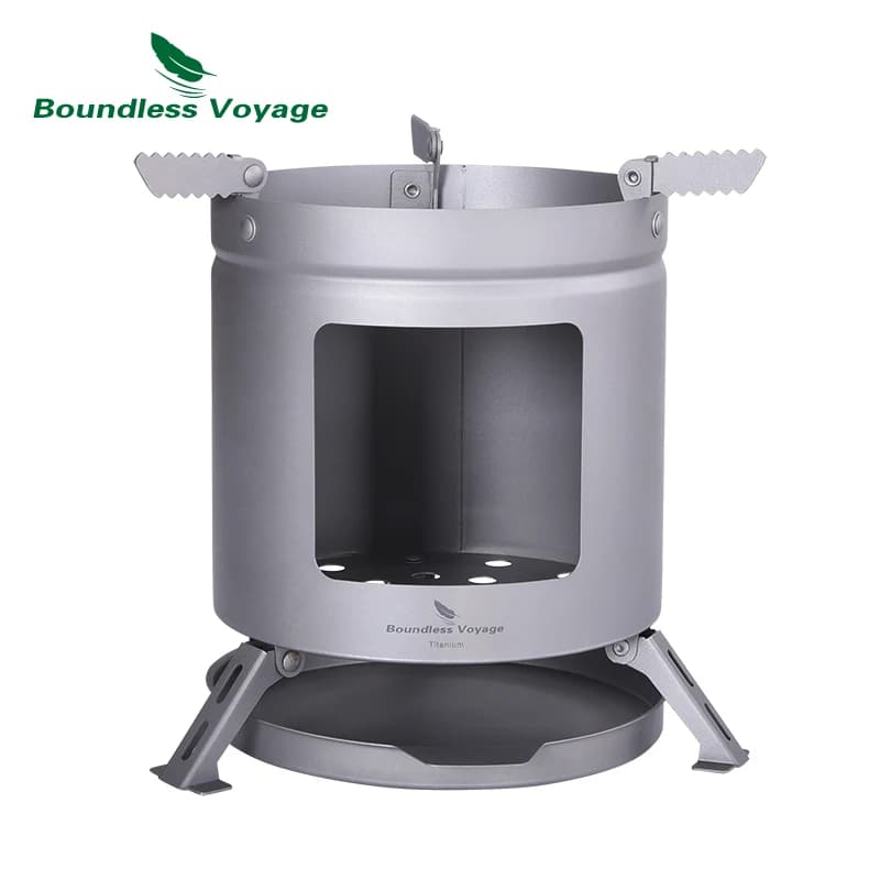 Boundless Voyage-Poêle à bois en titane avec supports de casseroles pliants, trépieds, réchaud de camping portable, Ti1513A, camping en plein air