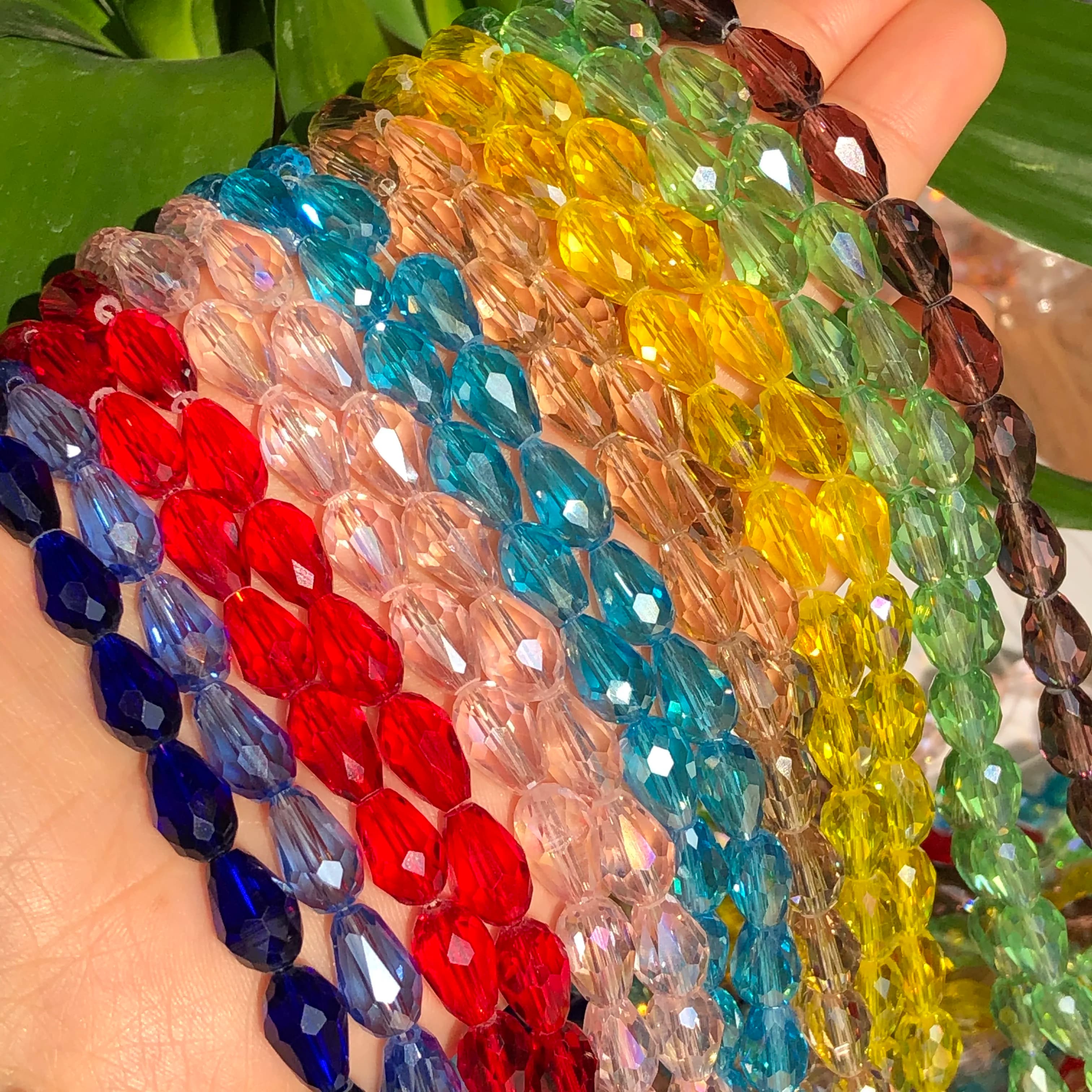 Perles de verre en cristal d'autriche multicolores à facettes 8x12mm, en forme de goutte d'eau, pour la fabrication de bijoux, Bracelets Diy