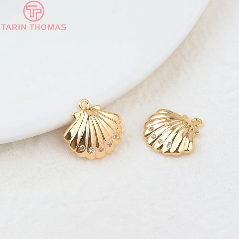 Breloques en Laiton et Coquillage pour Fabrication de Bijoux, Accessoire de Haute Qualité, 14x15mm, Trou de 811mm, 24K, 1.2