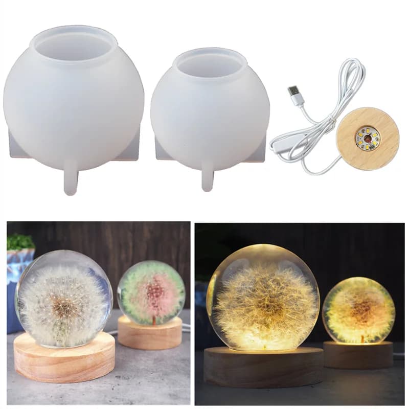Ensemble de veilleuse ronde en cristal, moules en silicone pour élection, petite lampe de nuit, moule en résine, multi-taille, 1 en 1, bricolage