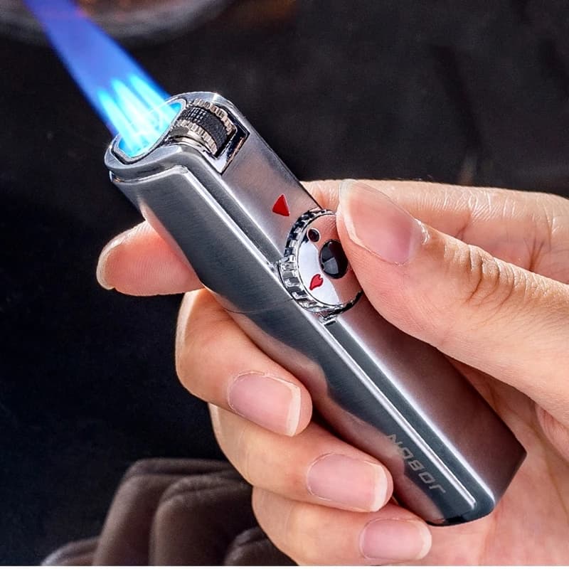 Jobon-Briquet silex sans gaz butane, cigare triple jet flammes, serrure de sécurité turbo torche feu meule
