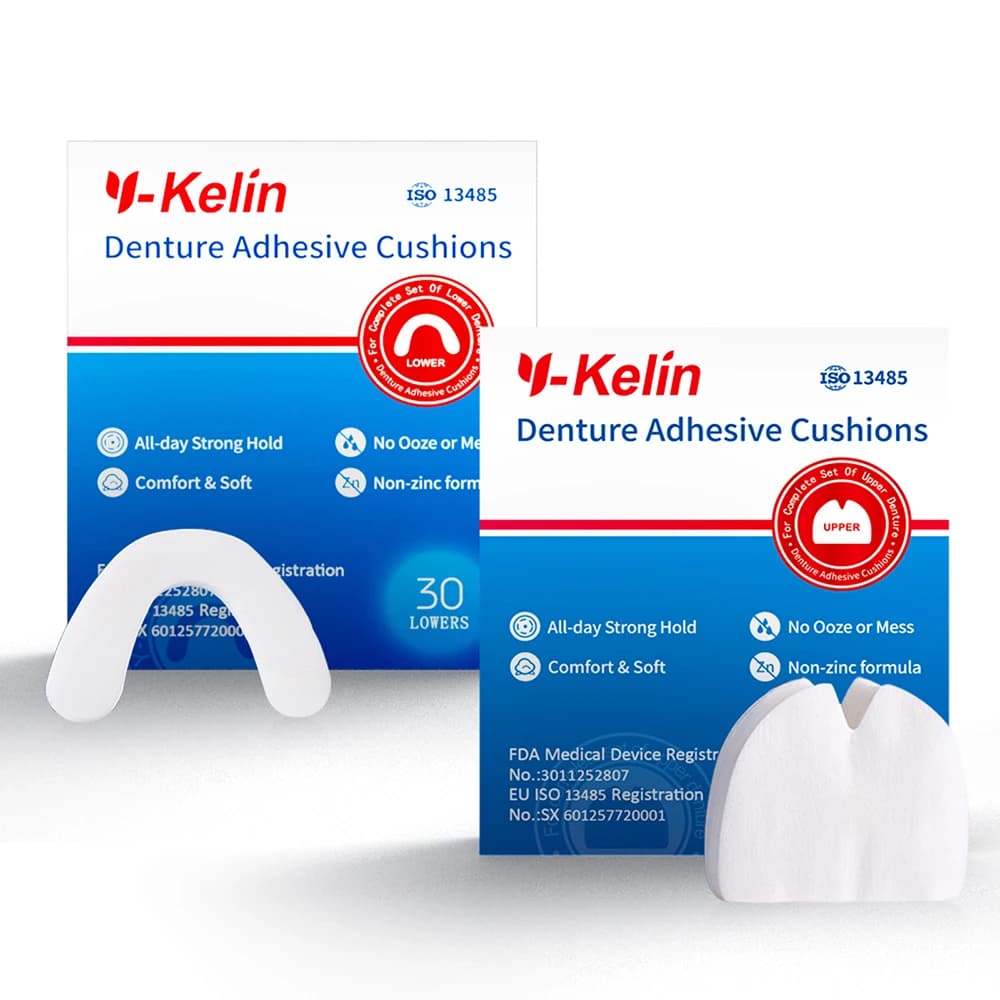 Coussin adhésif pour prothèse dentaire Y-Kelin (supérieur) 30 tampons + (inférieur) Bondage renforcé pour les gencives sensibles