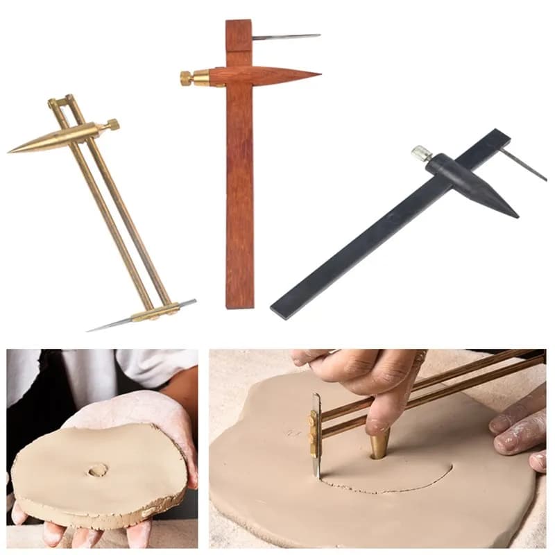Pied à coulisse de poterie en plastique cuivre, compas en bois irrigation, anneau de coupe irrigation rond, pot en argile violette, outil exécutif en argile
