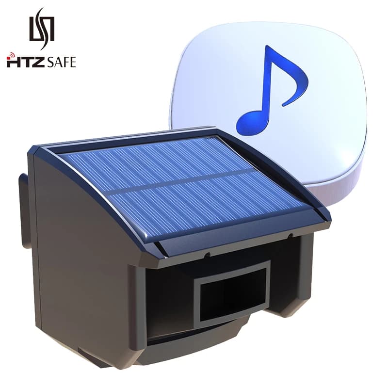 HTZSAFE – détecteur de mouvement solaire, 400 mètres, système d'alarme de sécurité sans fil, pour allée, extérieur, résistant aux intempéries, à monter soi-même