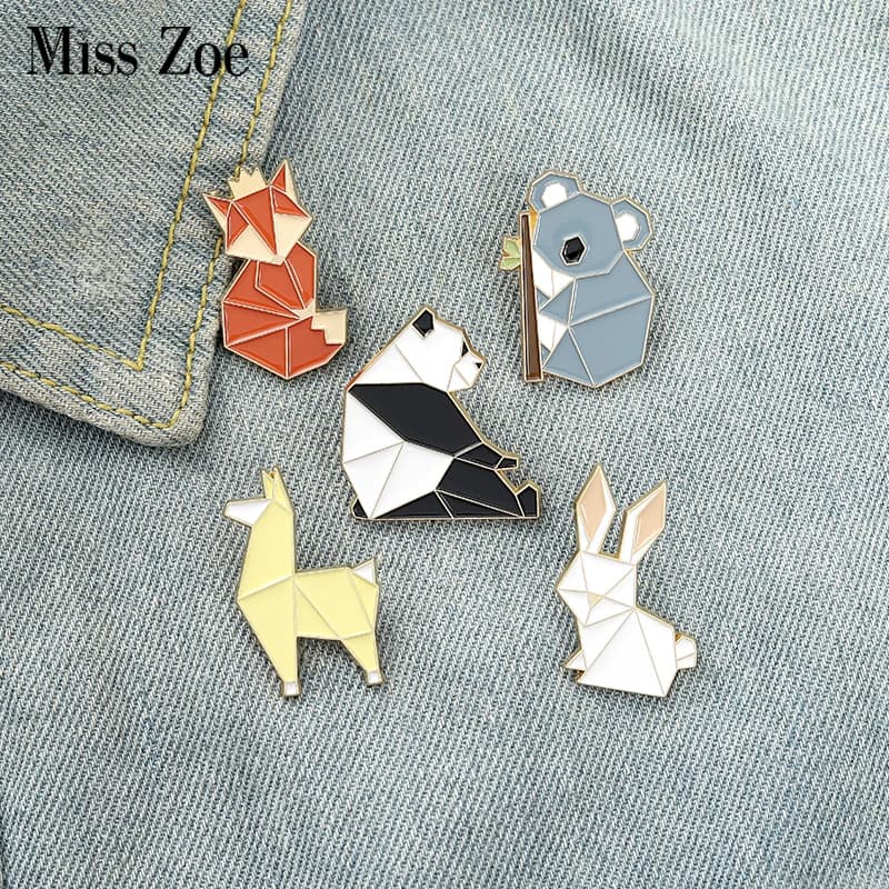 Broche personnalisée en émail pour enfants, Origami, Animal, renard, Panda, Koala, alpaga, lapin, sac, vêtements, Badge, dessin animé, ami