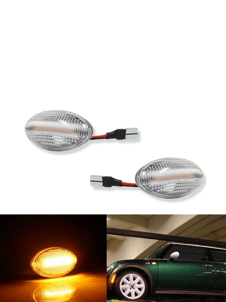 Feux de position latéraux avant de voiture à LED jaunes ambre, lentille claire/fumée, pour MINI R50/R53 2002-2006, R52 2004-2008