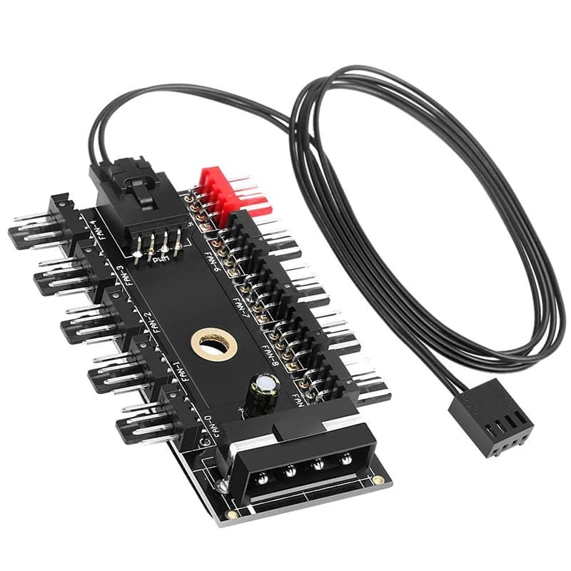 Câble contrôleur de ventilateur PWM 4 broches Molex SATA vers 10 ports avec retour de vitesse, répartiteur de ventilateur de refroidissement CPU pour refroidissement de boîtier 4 broches 3 broches