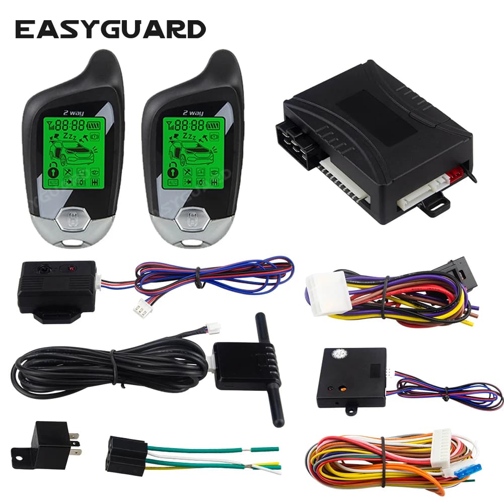 EASYGUARD – alarme bidirectionnelle pour voiture, système d'entrée sans clé, démarreur à distance, affichage de pager lcd, vibration, capteur micro-ondes, avertissement 2 voies