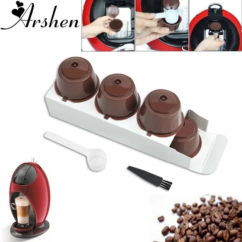 Arshen-Capsules de café rechargeables pour tous les jours, dosettes avec cuillère et brosse, 200 fois réutilisables, compatibles avec une utilisation quotidienne, 3 pièces/ensemble