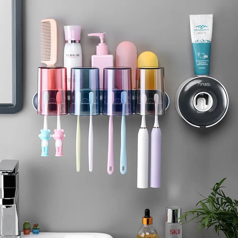 Distributeur mural automatique de dentifrice et porte-brosse, ensemble d'accessoires de salle de bains, pressoir de pâte à dents, distribution toilette, outil de suspension