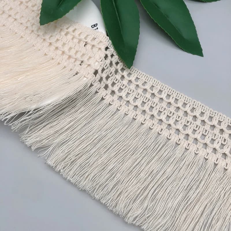 Ruban en dentelle 3D tissé en coton beige de 14 cm de large, avec pompon, pour DIY, rideaux, accessoires vestimentaires et décoration