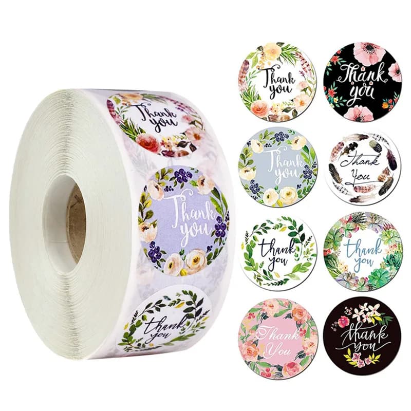 Autocollant rond de remerciement pour Scrapbook, 100 à 500 pièces, sceau d'enveloppe, cadeau, décoration florale, papeterie, étiquette autocollante